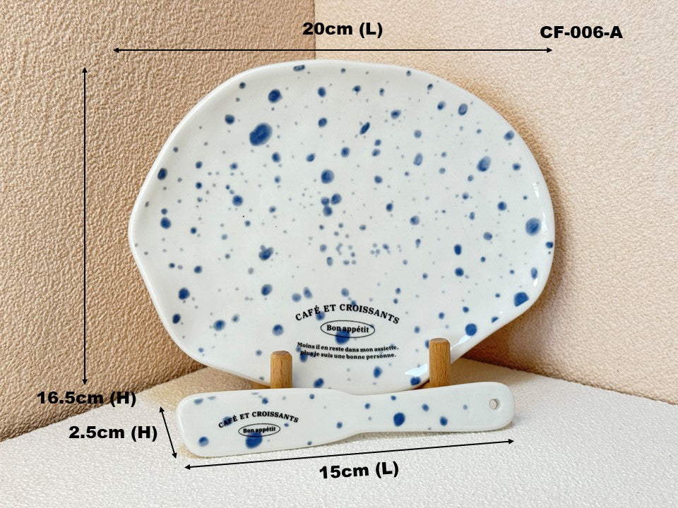 Café & Croissants Ceramic Breakfast Plate Set