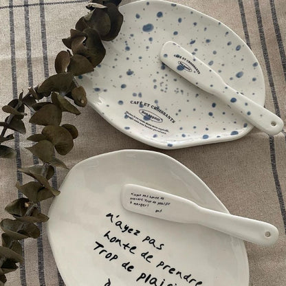 Café & Croissants Ceramic Breakfast Plate Set