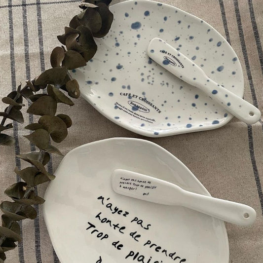 Café & Croissants Ceramic Breakfast Plate Set
